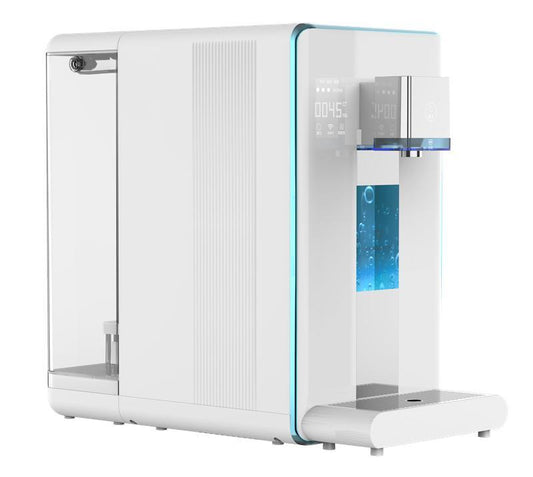 Auftisch-Umkehrosmoseanlage mit Wasserstoff-Ionisator und Heißwasserfunktion ohne Festwasseranschluss