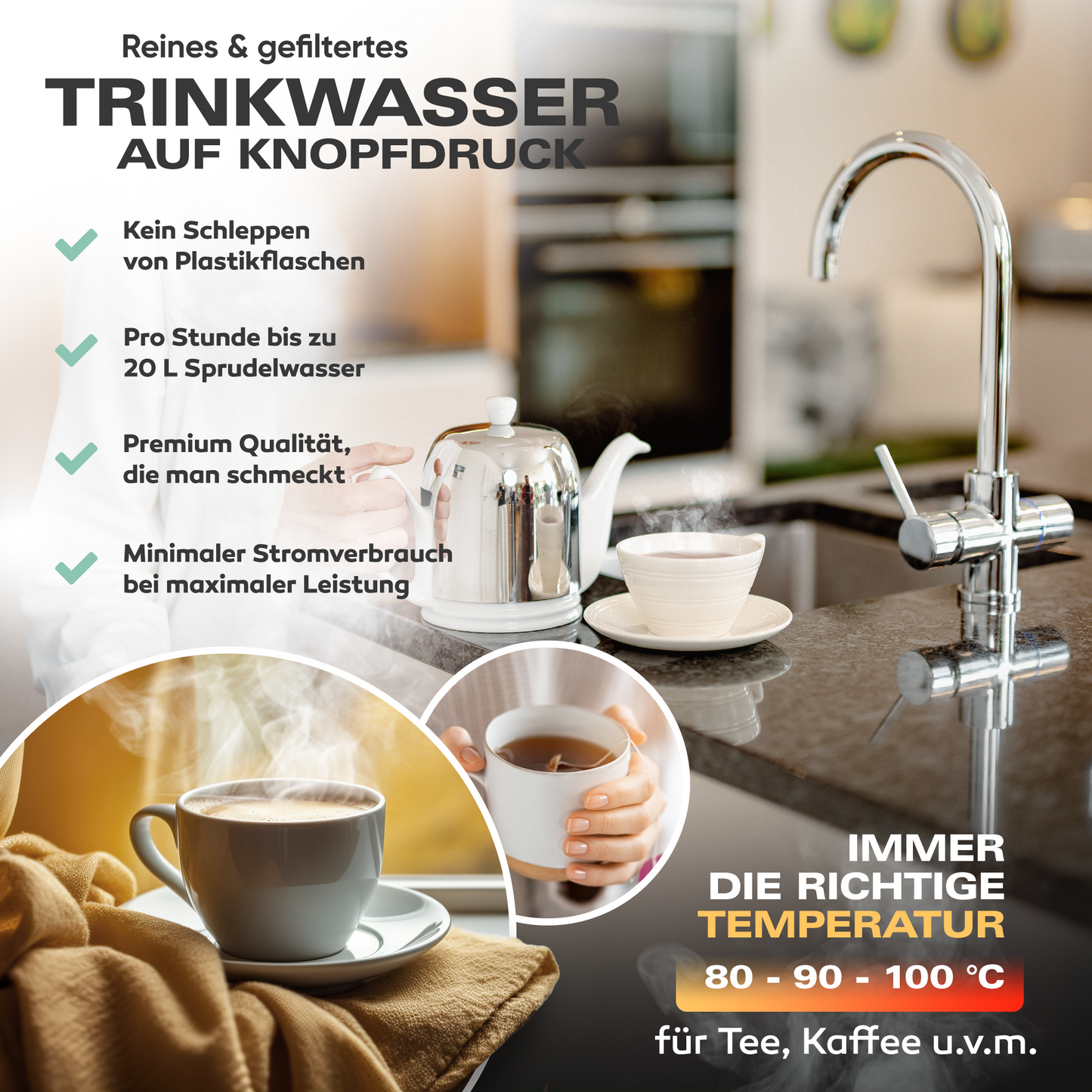 Diamond Black & White mit 5 Wege Armatur nach Ihrer Wahl! Tafelwasseranlage Sprudelfunktion!